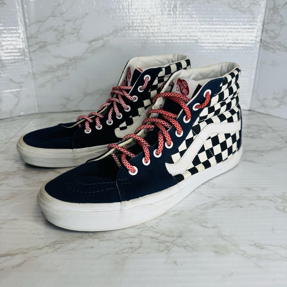 Vans Checkered High-Top Sneakers with Red Laces size 10.5 men shoes